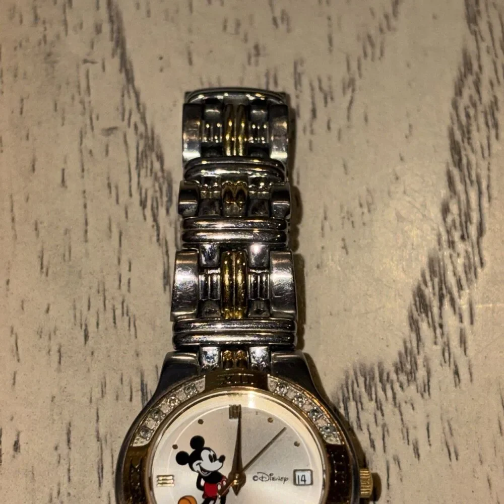 RARE Wittnauer 16 Diamond bezel Mickey Mouse two tone all stainless date watch RARE Wittnauer 16 Diamond bezel Mickey Mouse two tone all  main image 2